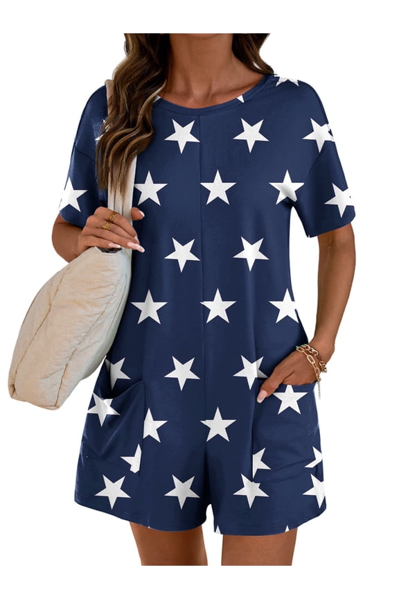 Rompers for Women Casual Short Sleeve Oversized Athletic Workout Reversible Hot Shot Tee Romper Deep Pockets