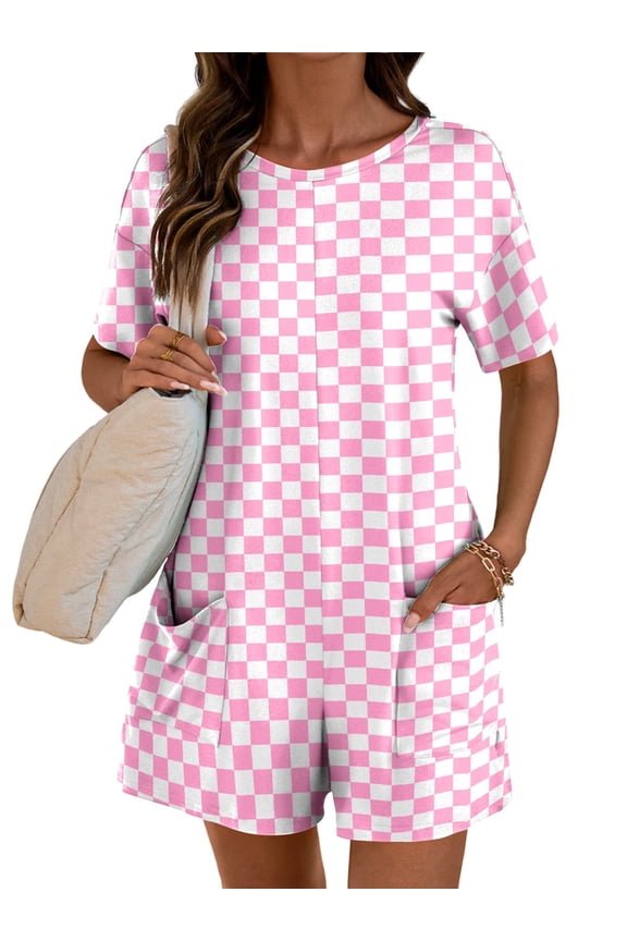 Rompers for Women Casual Short Sleeve Oversized Athletic Workout Reversible Hot Shot Tee Romper Deep Pockets