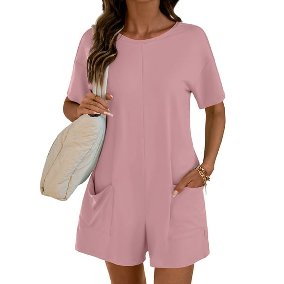 Anygrew Rompers for Women Casual Short Sleeve Oversized Athletic Workout Reversible Hot Shot Tee Romper Deep Pockets