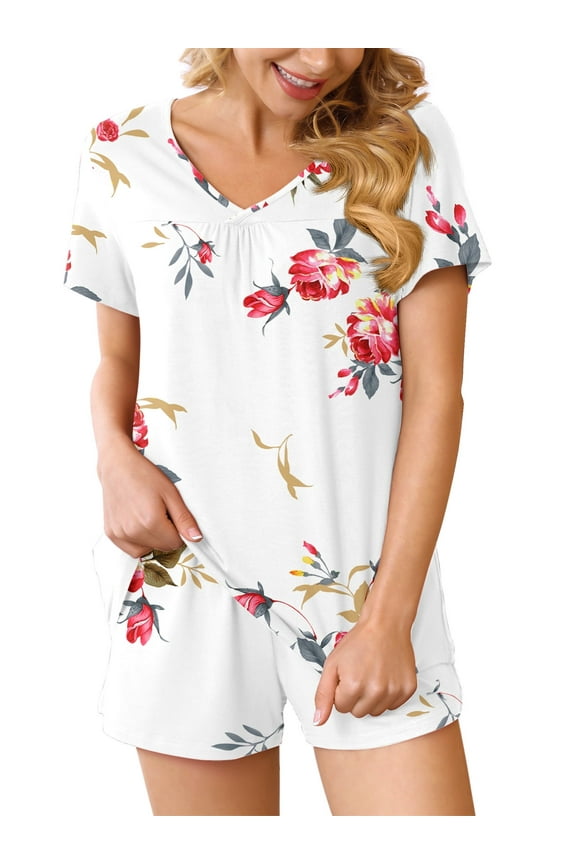 Summer Pajama Sets For Womens Shorts Soft Pj Set 2 Piece Sleepwear With Pockets