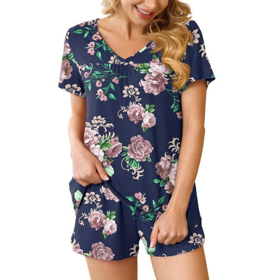 Anygrew Summer Pajama Sets For Womens Shorts Soft Pj Set 2 Piece Sleepwear With Pockets