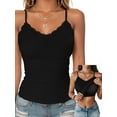 thumbnail image 1 of Anygrew Tank Top for Women with Built in Bra Lace Adjustable Spaghetti Strap Camisoles Ribbed Slim Basic Tops, 1 of 5