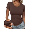 thumbnail image 1 of Anygrew Tops for Women with Built in Bra Short Sleeve Scoop Neck Camisoles Casual Classic Basic Shirts, 1 of 6