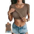 thumbnail image 1 of Anygrew Tops with Built in Bra for Women Casual Short Sleeve Fitted Scoop Neck Ribbed Knit Shirts, 1 of 6