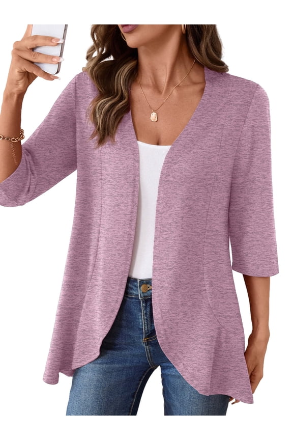 Casual Lightweight Cardigans For Women Out Open Front Jackets 3/4 Sleeves
