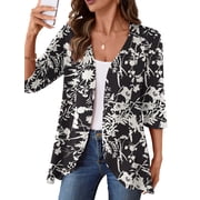 Anygrew Casual Lightweight Cardigans For Women Out Open Front Jackets 3/4 Sleeves