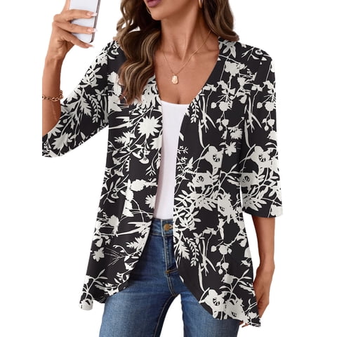 Casual Lightweight Cardigans For Women Out Open Front Jackets 3/4 Sleeves