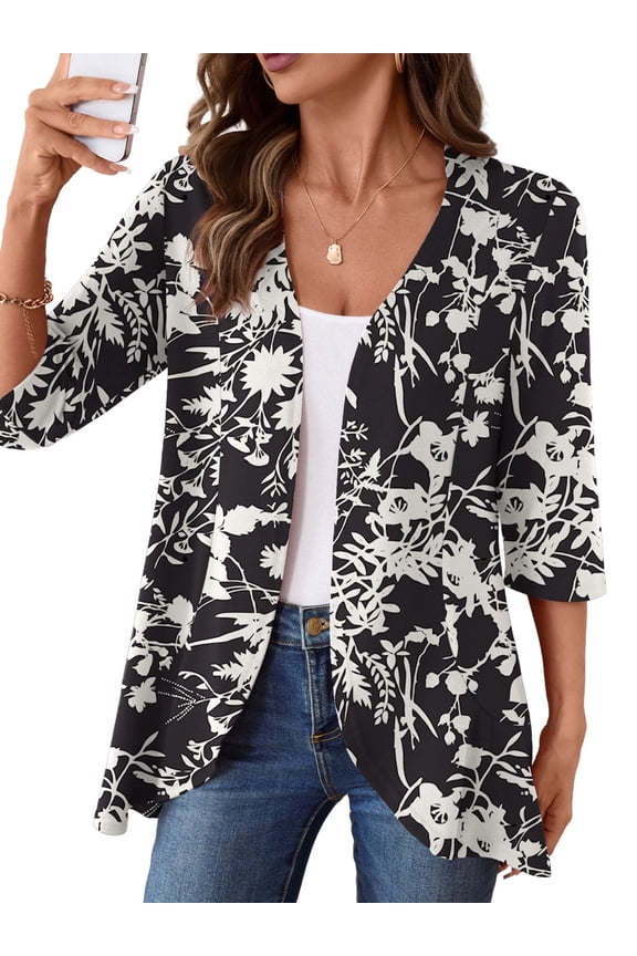 Casual Lightweight Cardigans For Women Out Open Front Jackets 3/4 Sleeves