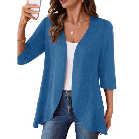 Anygrew Casual Lightweight Cardigans For Women Out Open Front Jackets 3/4 Sleeves