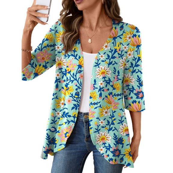 Anygrew Casual Lightweight Cardigans For Women Out Open Front Jackets 3/4 Sleeves