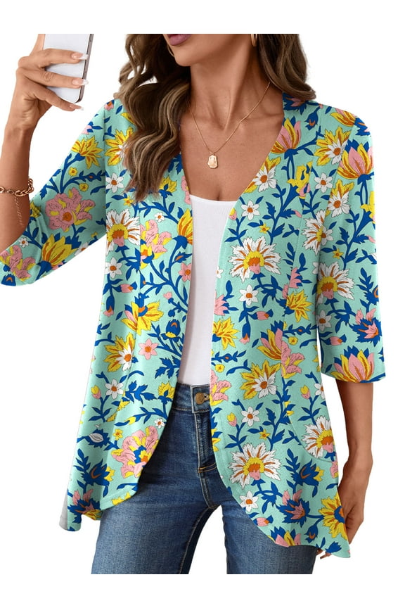 Casual Lightweight Cardigans For Women Out Open Front Jackets 3/4 Sleeves