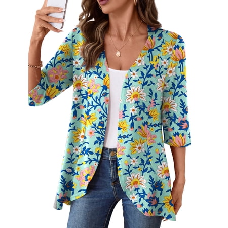 Anygrew Casual Lightweight Cardigans For Women Out Open Front Jackets 3/4 Sleeves