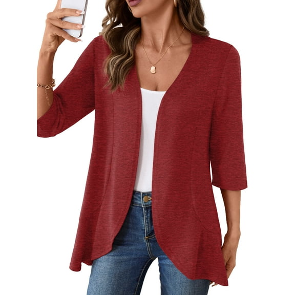 Anygrew Casual Lightweight Cardigans For Women Out Open Front Jackets 3/4 Sleeves