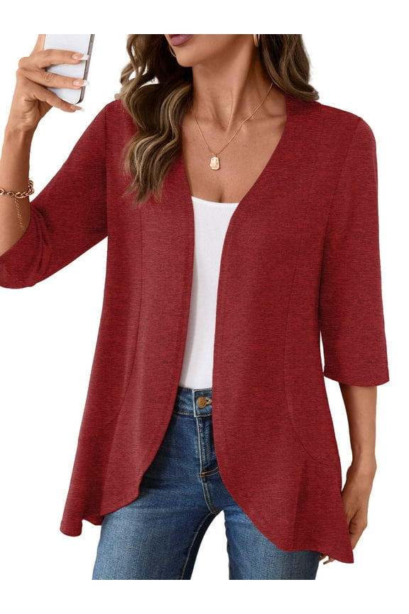 Casual Lightweight Cardigans For Women Out Open Front Jackets 3/4 Sleeves