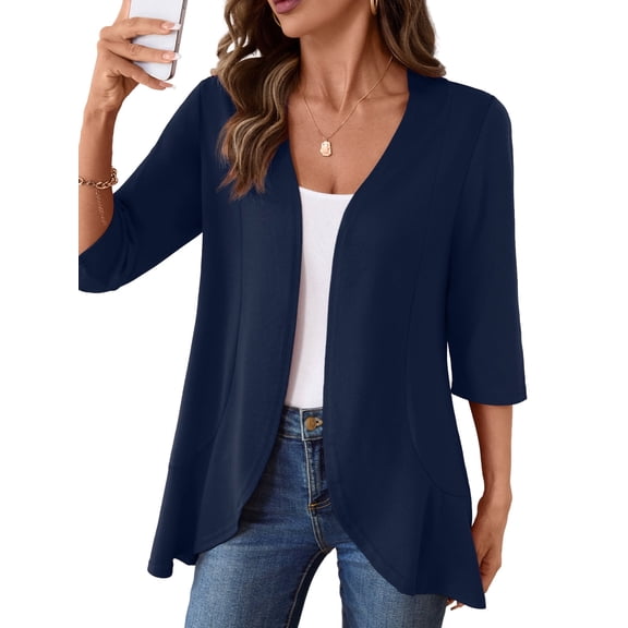 Anygrew Casual Lightweight Cardigans For Women Out Open Front Jackets 3/4 Sleeves
