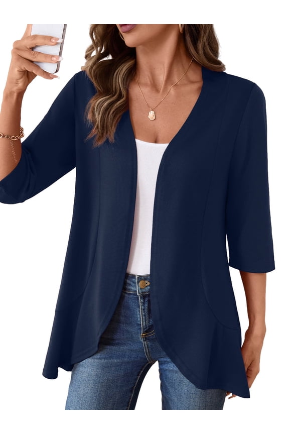Casual Lightweight Cardigans For Women Out Open Front Jackets 3/4 Sleeves