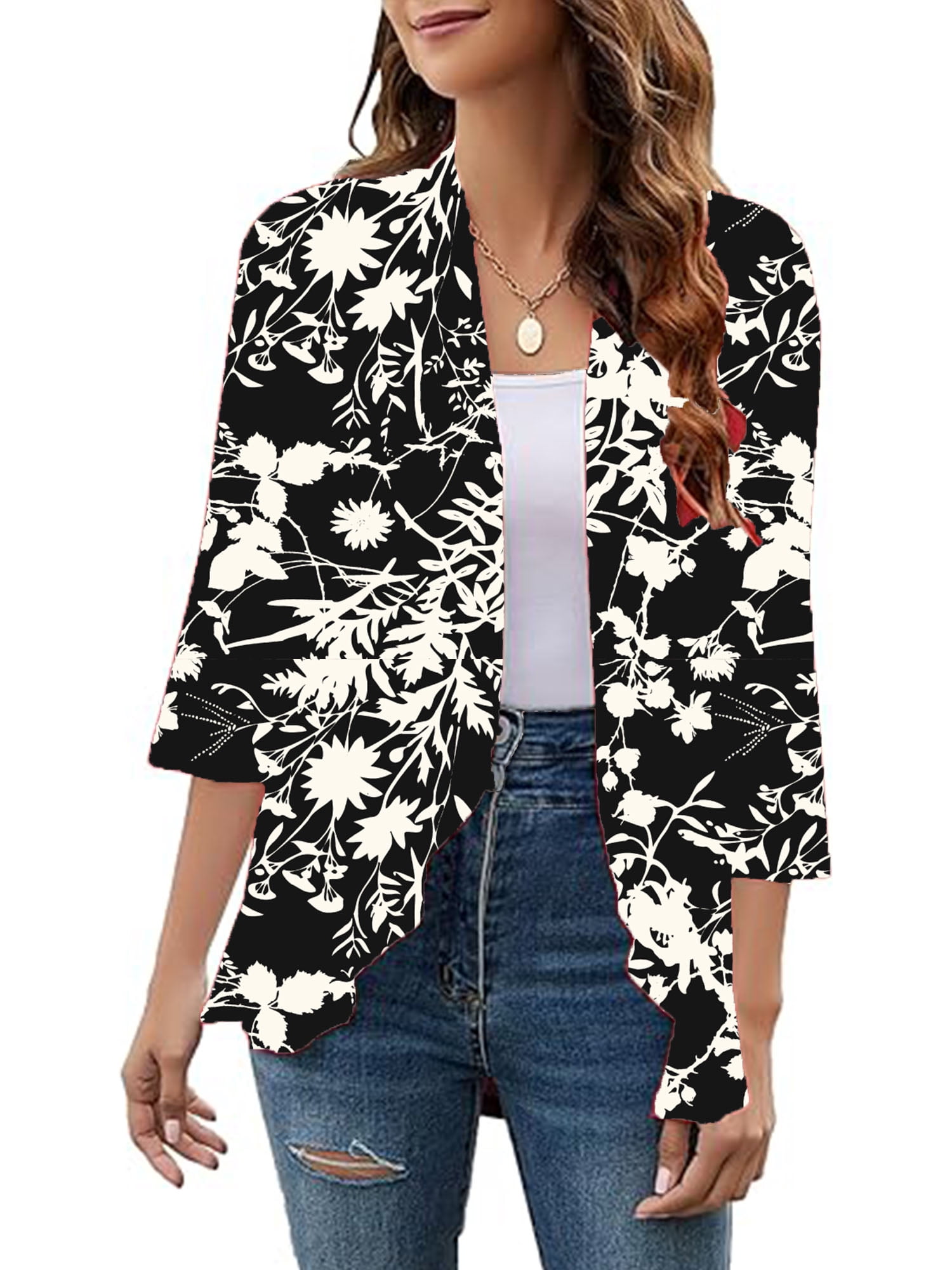Draped Ruffles Anygrew Women Cardigan 3/4 Sleeves Open Front Lightweight Cardigan ...