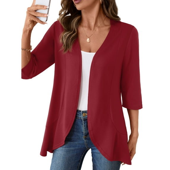 Anygrew Casual Lightweight Cardigans For Women Out Open Front Jackets 3/4 Sleeves