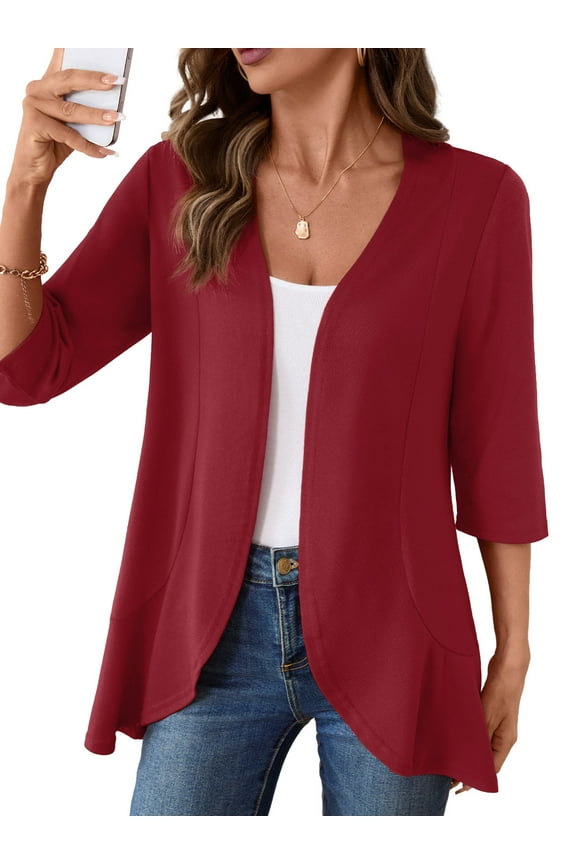Casual Lightweight Cardigans For Women Out Open Front Jackets 3/4 Sleeves
