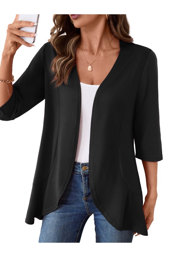 Casual Lightweight Cardigans For Women Out Open Front Jackets 3/4 Sleeves