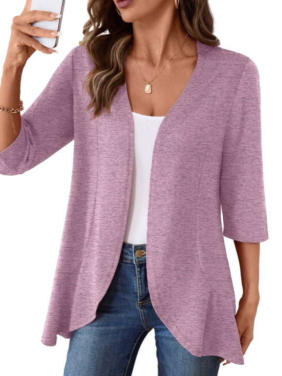Casual Lightweight Cardigans For Women Out Open Front Jackets 3/4 Sleeves