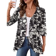 Anygrew Casual Lightweight Cardigans For Women Out Open Front Jackets 3/4 Sleeves