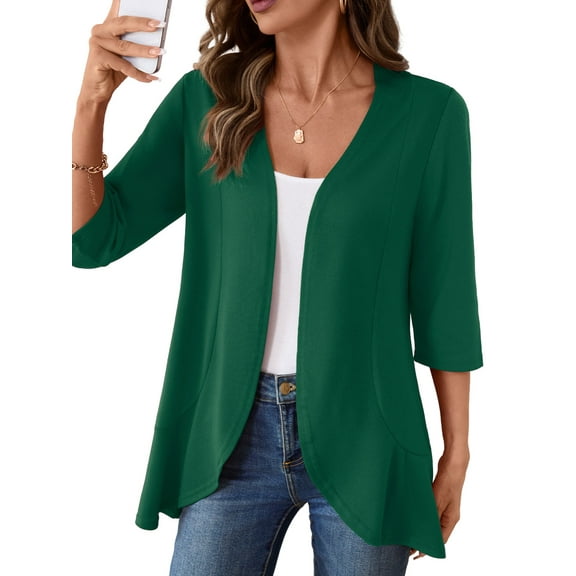 Anygrew Casual Lightweight Cardigans For Women Out Open Front Jackets 3/4 Sleeves