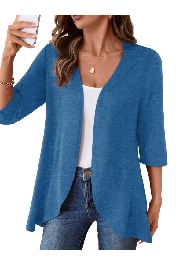 Casual Lightweight Cardigans For Women Out Open Front Jackets 3/4 Sleeves