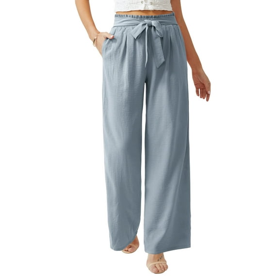 Anygrew Women Casual Wide Leg Pants High Waisted Business Work Casual Pants Loose Flowy Beach Palazzo Pants