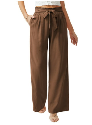 wybzd Women Casual Stretchy Pants Work Business Slacks Dress Pants Straight  Leg Trousers with Pockets Brown L 