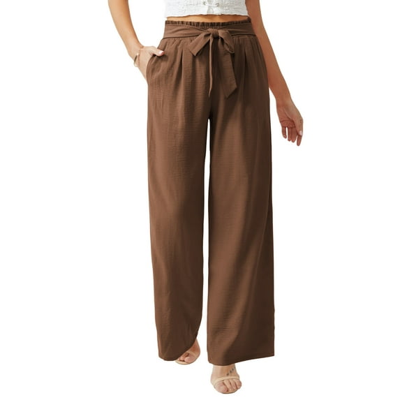 Anygrew Women Casual Wide Leg Pants High Waisted Business Work Casual Pants Loose Flowy Beach Palazzo Pants