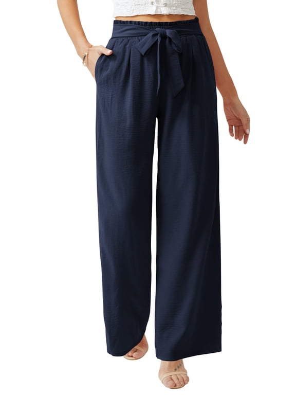 Women Casual Wide Leg Pants High Waisted Business Work Casual Pants Loose Flowy Beach Palazzo Pants