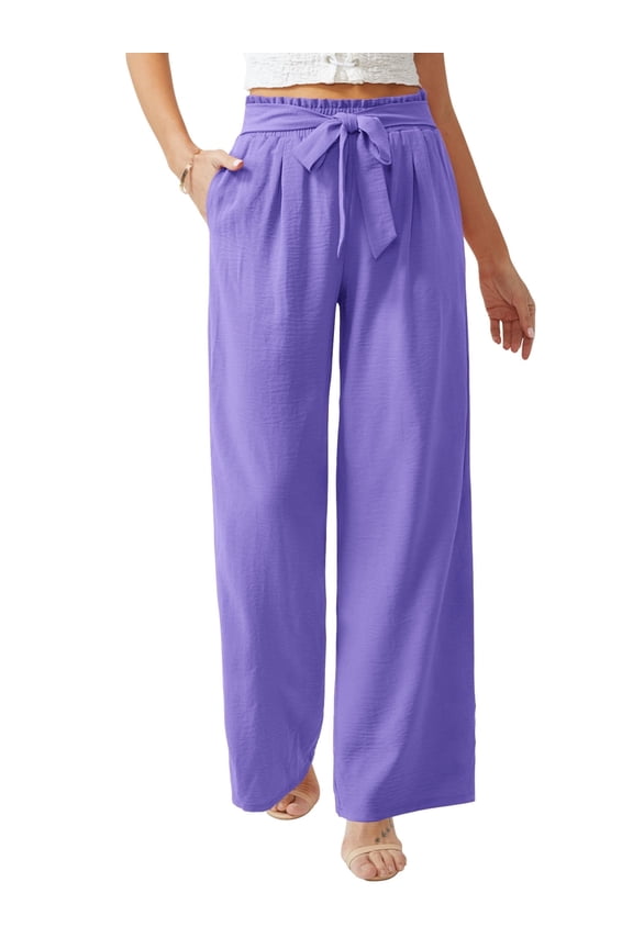 Women Casual Wide Leg Pants High Waisted Business Work Casual Pants Loose Flowy Beach Palazzo Pants