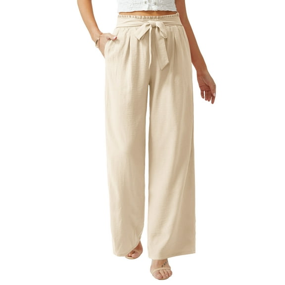 Anygrew Women Casual Wide Leg Pants High Waisted Business Work Casual Pants Loose Flowy Beach Palazzo Pants