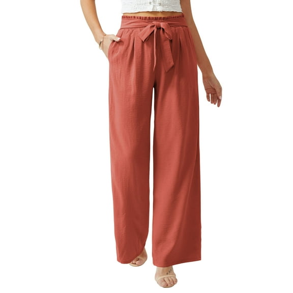 Anygrew Women Casual Wide Leg Pants High Waisted Business Work Casual Pants Loose Flowy Beach Palazzo Pants