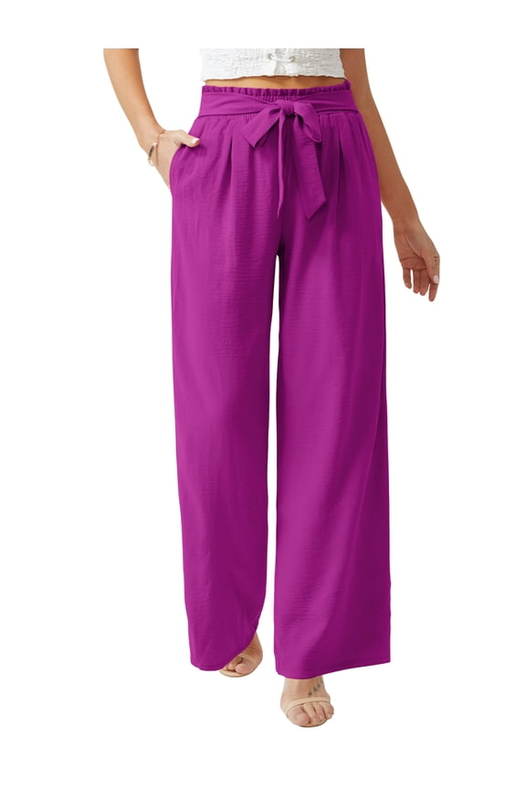 Women Casual Wide Leg Pants High Waisted Business Work Casual Pants Loose Flowy Beach Palazzo Pants