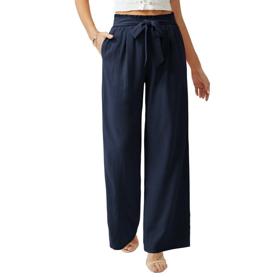 Anygrew Women Casual Wide Leg Pants High Waisted Business Work Casual Pants Loose Flowy Beach Palazzo Pants