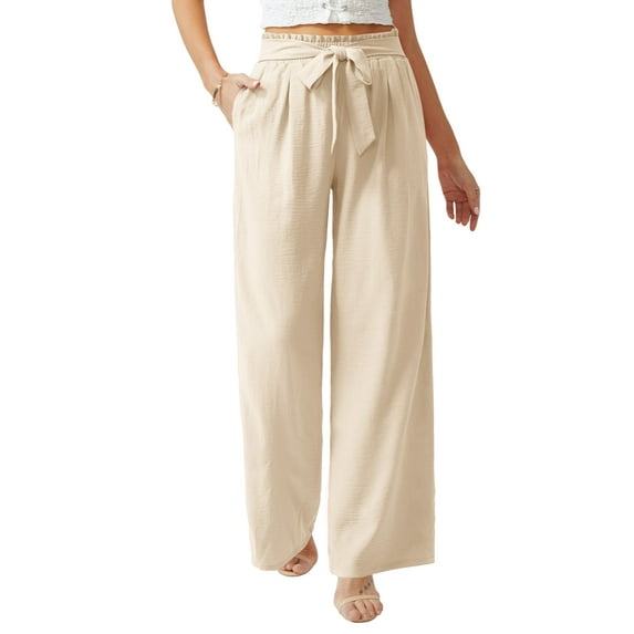 Anygrew Women Casual Wide Leg Pants High Waisted Business Work Casual Pants Loose Flowy Beach Palazzo Pants