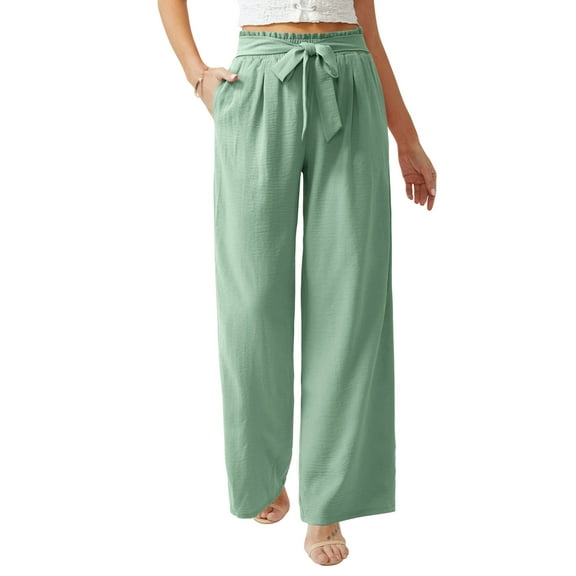 Anygrew Women Casual Wide Leg Pants High Waisted Business Work Casual Pants Loose Flowy Beach Palazzo Pants
