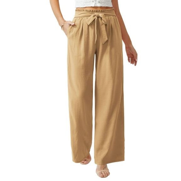 Anygrew Women Casual Wide Leg Pants High Waisted Business Work Casual Pants Loose Flowy Beach Palazzo Pants