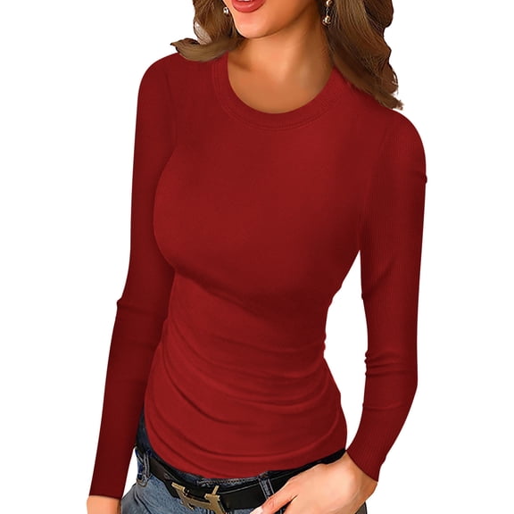 Anygrew Women Long Sleeve Top Casual Basic Slim Knit Ribbed T Shirt