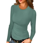 ANYGREW Women Long Sleeve Top Casual Basic Slim Knit Ribbed T Shirt