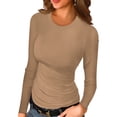 thumbnail image 1 of Anygrew Women Long Sleeve Top Casual Basic Slim Knit Ribbed T Shirt, 1 of 5