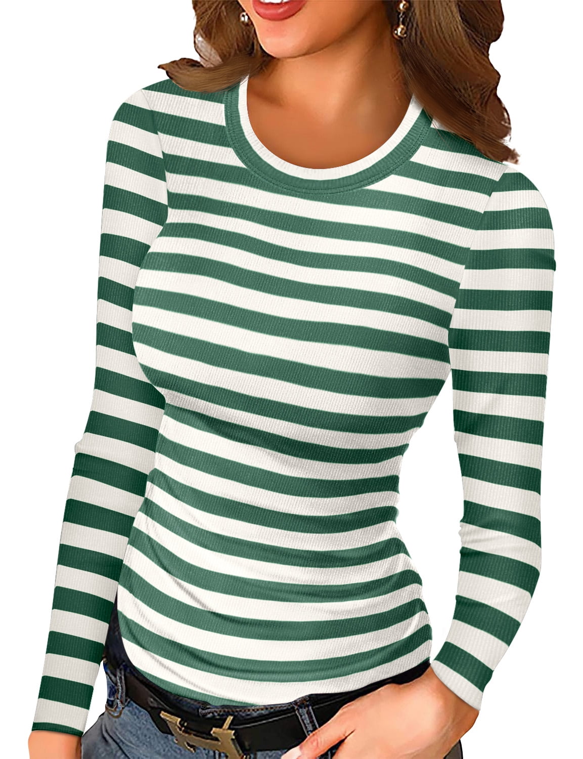 Women's Long Sleeve Blouses Shirts With Ribbed Knit Basic Tops
