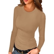 Anygrew Women Long Sleeve Top Casual Basic Slim Knit Ribbed T Shirt