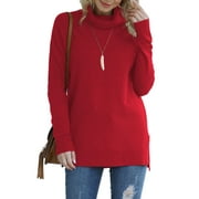 ANYGREW Women Pullover Sweater Long Sleeve Casual Sweaters for Women Turtleneck Knit Jumper