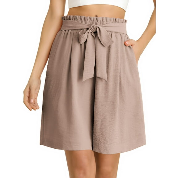 Anygrew Women's Shorts Wide Leg Shorts for Women with Pockets Womens High Waist Shorts Bowknot Tie Waist