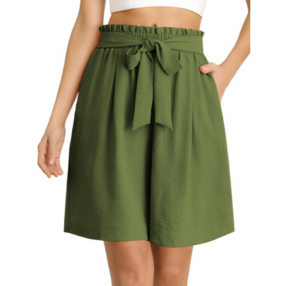 Anygrew Women's Shorts Wide Leg Shorts for Women with Pockets Womens High Waist Shorts Bowknot Tie Waist