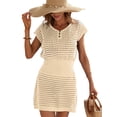 thumbnail image 1 of Anygrew Women's Short Sleeve Crochet Swimsuit Cover Up | V Neck Decorative Button Front Bathing Suit Beach Dress | Slim Fit Hollow Out Summer Swimwear Coverups, 1 of 7