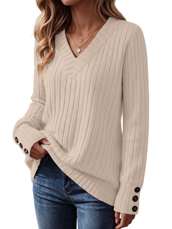 Women V Neck Long Sleeve Tops Casual Fall Womens Blouses Lightweight Tunic Sweaters
